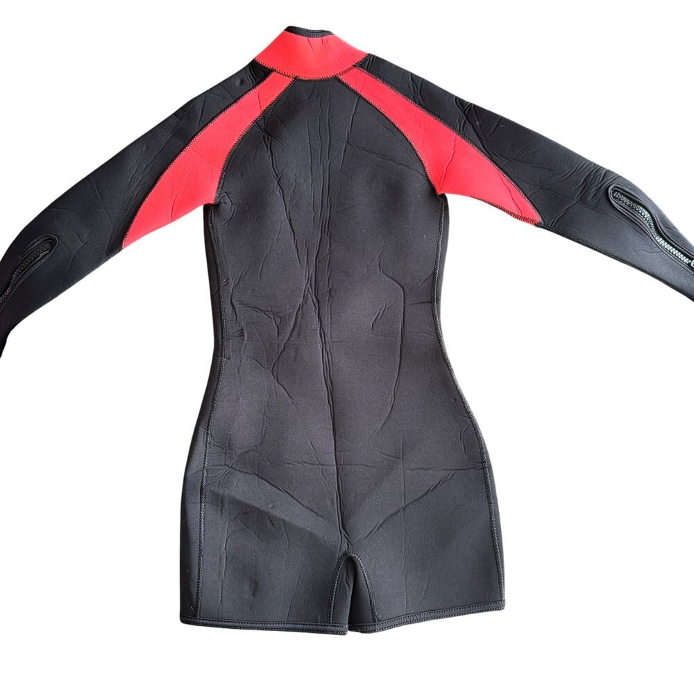 Womens Neoprene Nylon Full-Body Wetsuit With Front Zip & Contrast Red/Blue Panel - Picture 3 of 4